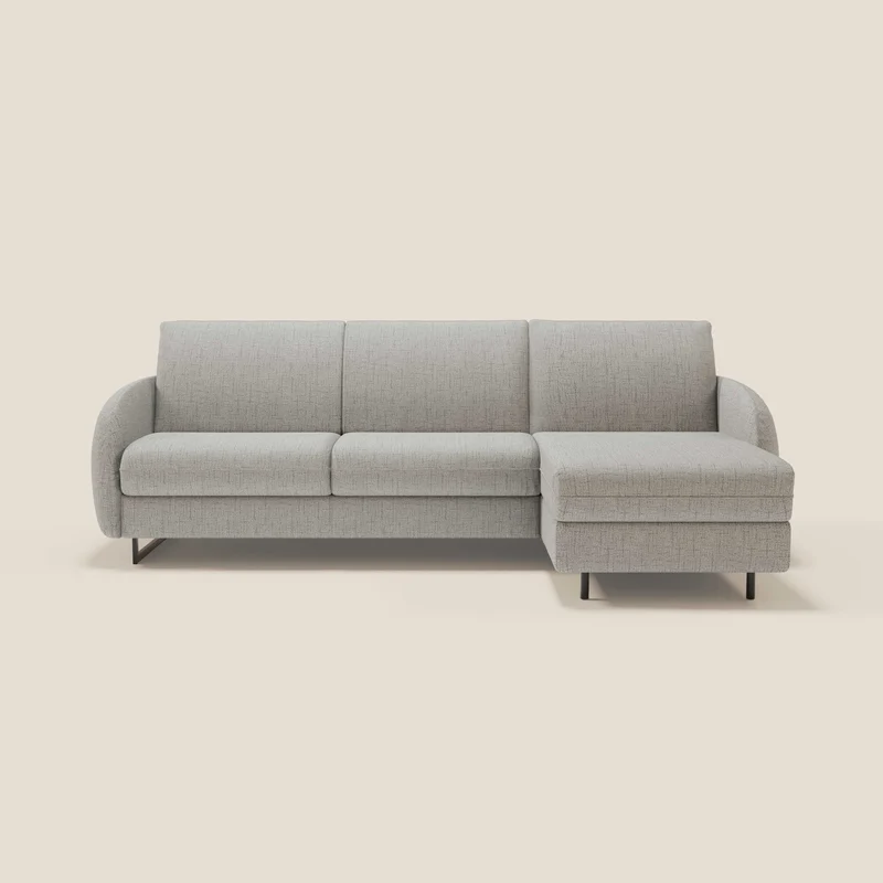 Ninfea Canapé d'angle convertible avec chaise longue coffre, matelas H18 cm et pieds en métal en tissu imperméable T03 gris clair