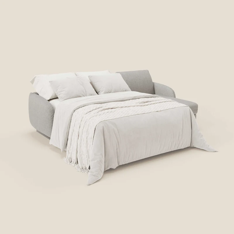 Ninfea Canapé d'angle convertible avec chaise longue coffre, matelas H18 cm et pieds en métal en tissu imperméable T03 gris clair