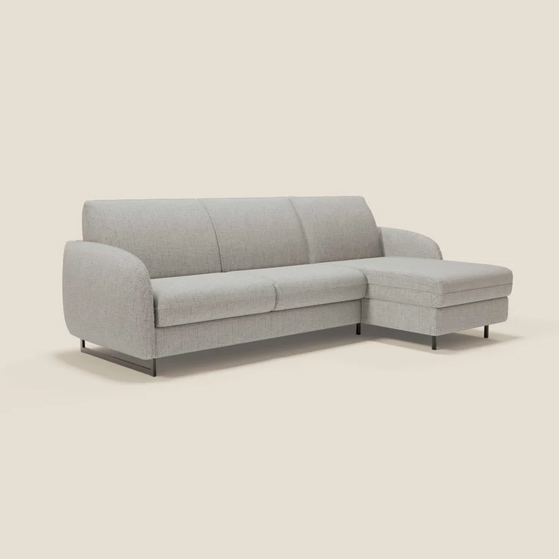 Ninfea Canapé d'angle convertible avec chaise longue coffre, matelas H18 cm et pieds en métal en tissu imperméable T03 gris clair