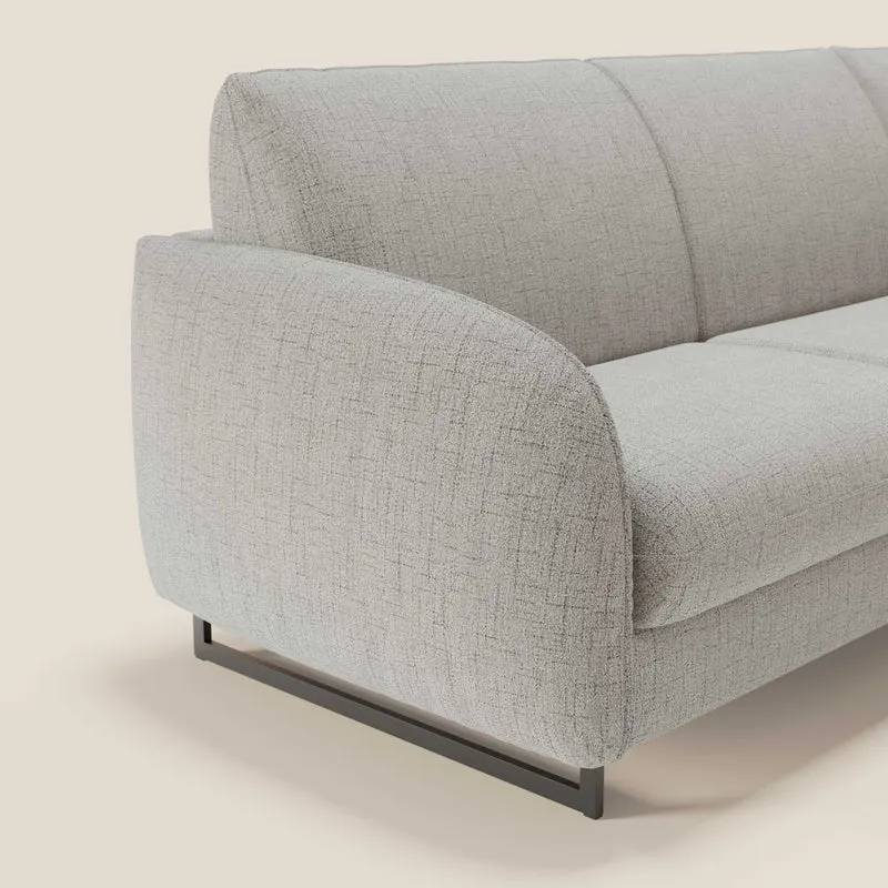 Ninfea Canapé d'angle convertible avec chaise longue coffre, matelas H18 cm et pieds en métal en tissu imperméable T03 gris clair