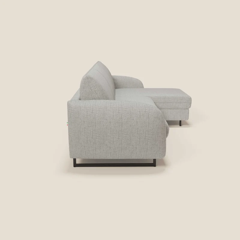 Ninfea Canapé d'angle convertible avec chaise longue coffre, matelas H18 cm et pieds en métal en tissu imperméable T03 gris clair