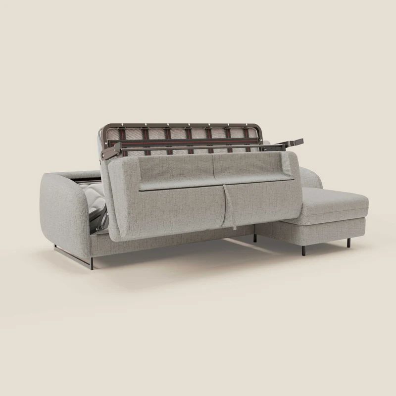 Ninfea Canapé d'angle convertible avec chaise longue coffre, matelas H18 cm et pieds en métal en tissu imperméable T03 gris clair