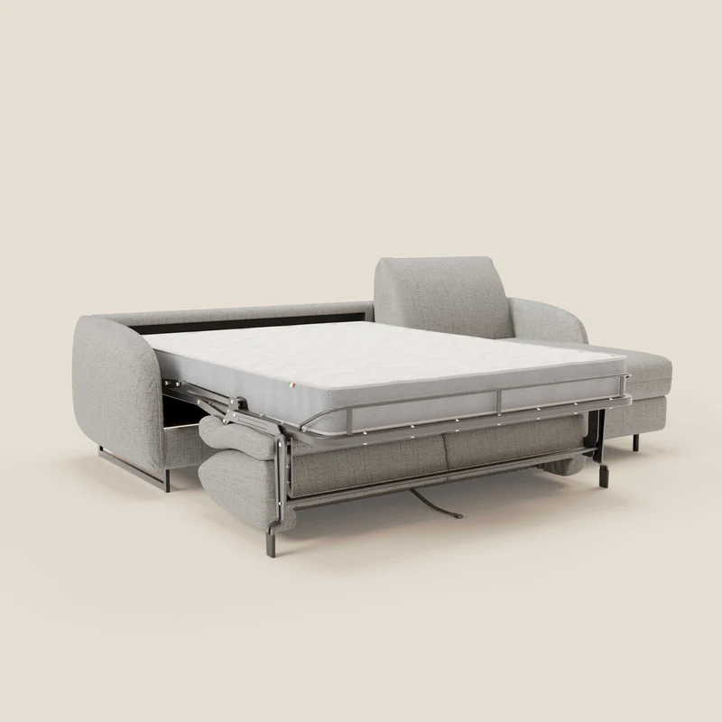 Ninfea Canapé d'angle convertible avec chaise longue coffre, matelas H18 cm et pieds en métal en tissu imperméable T03 gris clair