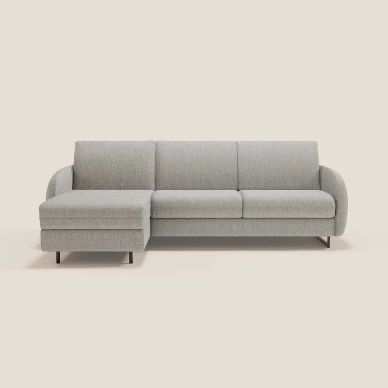Ninfea Canapé d'angle convertible avec chaise longue coffre, matelas H18 cm et pieds en métal en tissu imperméable T03 gris clair