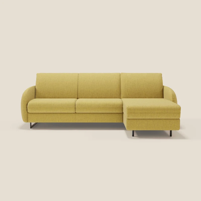 Ninfea Canapé d'angle convertible avec chaise longue coffre, matelas H18 cm et pieds en métal en tissu imperméable T03 jaune