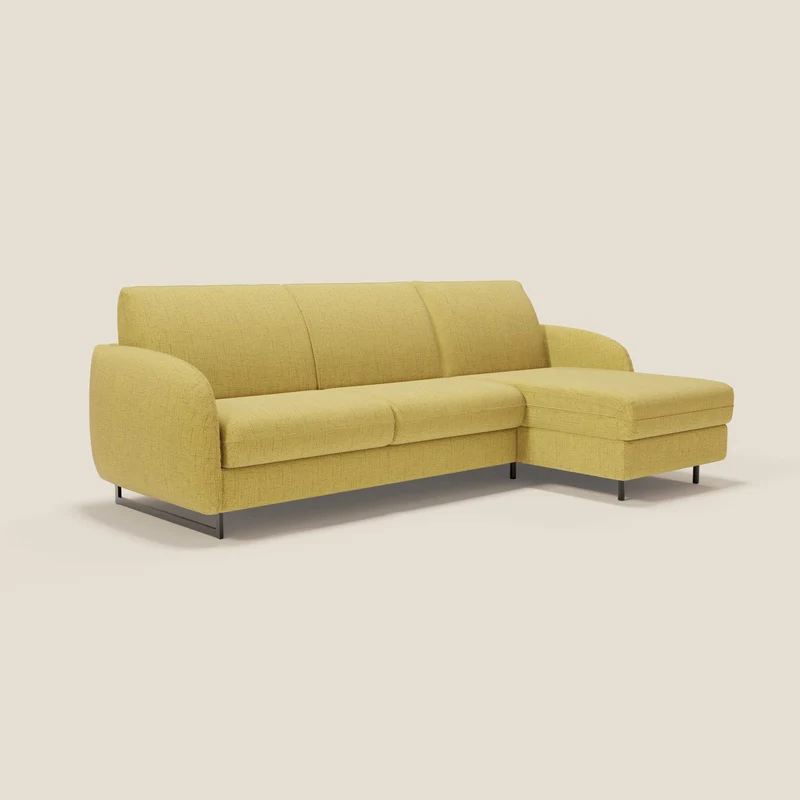 Ninfea Canapé d'angle convertible avec chaise longue coffre, matelas H18 cm et pieds en métal en tissu imperméable T03 jaune
