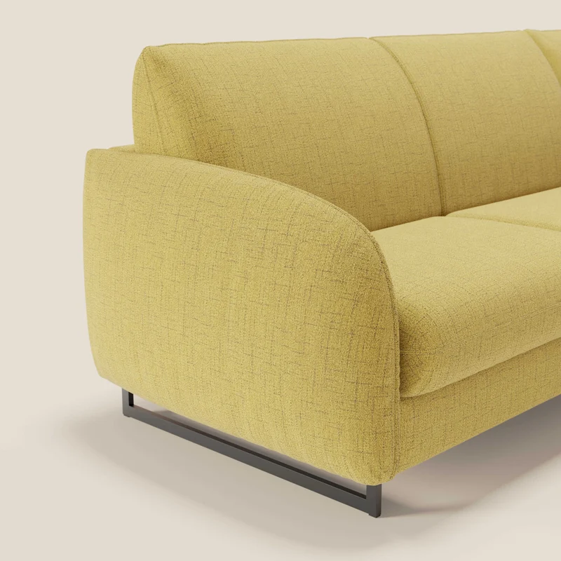 Ninfea Canapé d'angle convertible avec chaise longue coffre, matelas H18 cm et pieds en métal en tissu imperméable T03 jaune