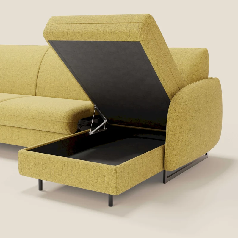 Ninfea Canapé d'angle convertible avec chaise longue coffre, matelas H18 cm et pieds en métal en tissu imperméable T03 jaune