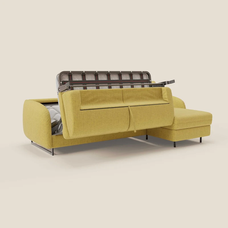 Ninfea Canapé d'angle convertible avec chaise longue coffre, matelas H18 cm et pieds en métal en tissu imperméable T03 jaune