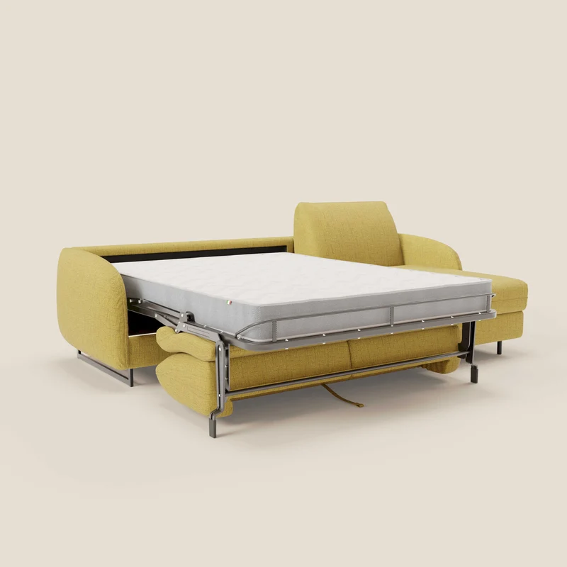 Ninfea Canapé d'angle convertible avec chaise longue coffre, matelas H18 cm et pieds en métal en tissu imperméable T03 jaune