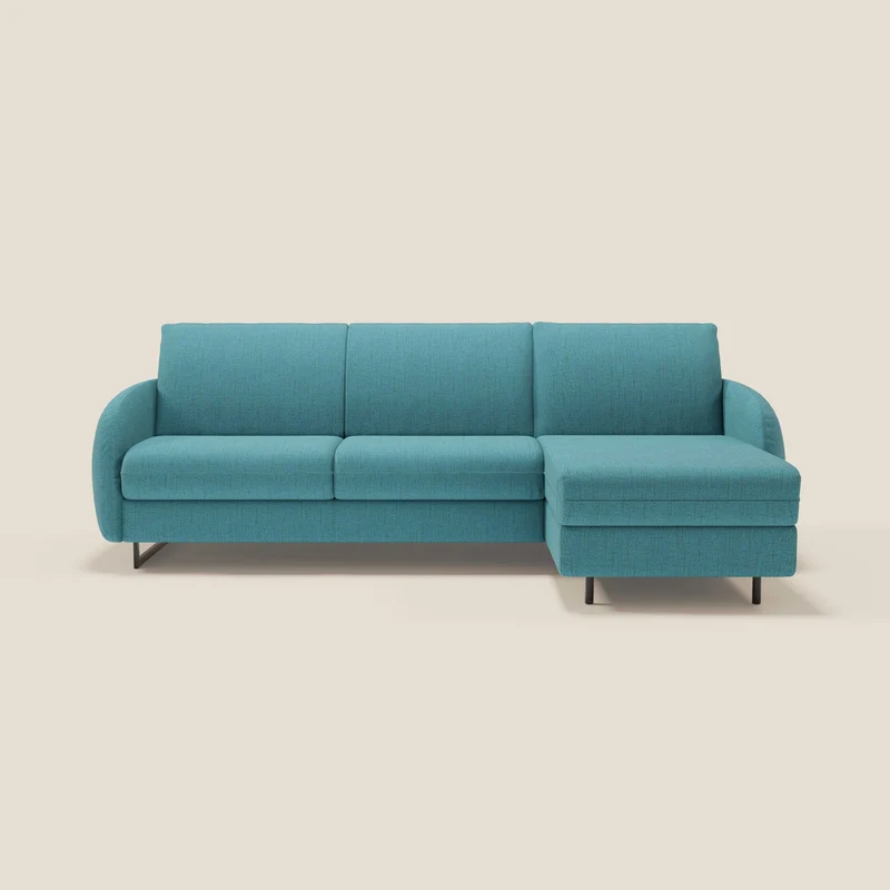 Ninfea Canapé d'angle convertible avec chaise longue coffre, matelas H18 cm et pieds en métal en tissu imperméable T03 bleu ciel