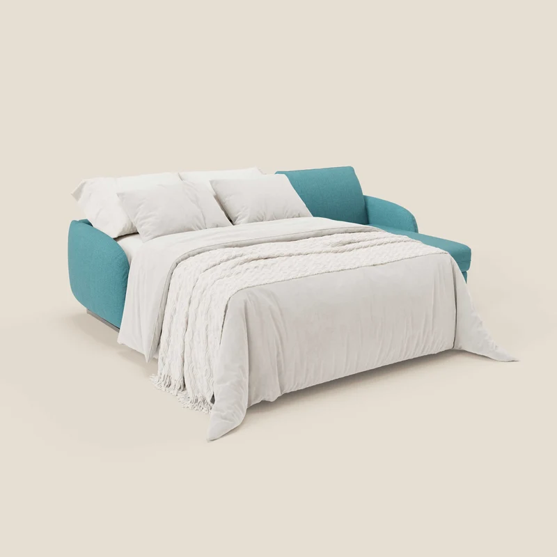 Ninfea Canapé d'angle convertible avec chaise longue coffre, matelas H18 cm et pieds en métal en tissu imperméable T03 bleu ciel