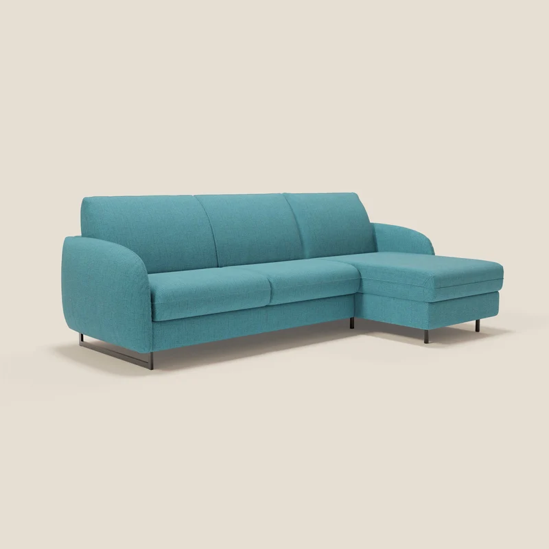 Ninfea Canapé d'angle convertible avec chaise longue coffre, matelas H18 cm et pieds en métal en tissu imperméable T03 bleu ciel