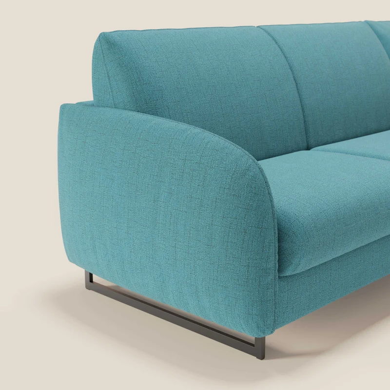 Ninfea Canapé d'angle convertible avec chaise longue coffre, matelas H18 cm et pieds en métal en tissu imperméable T03 bleu ciel