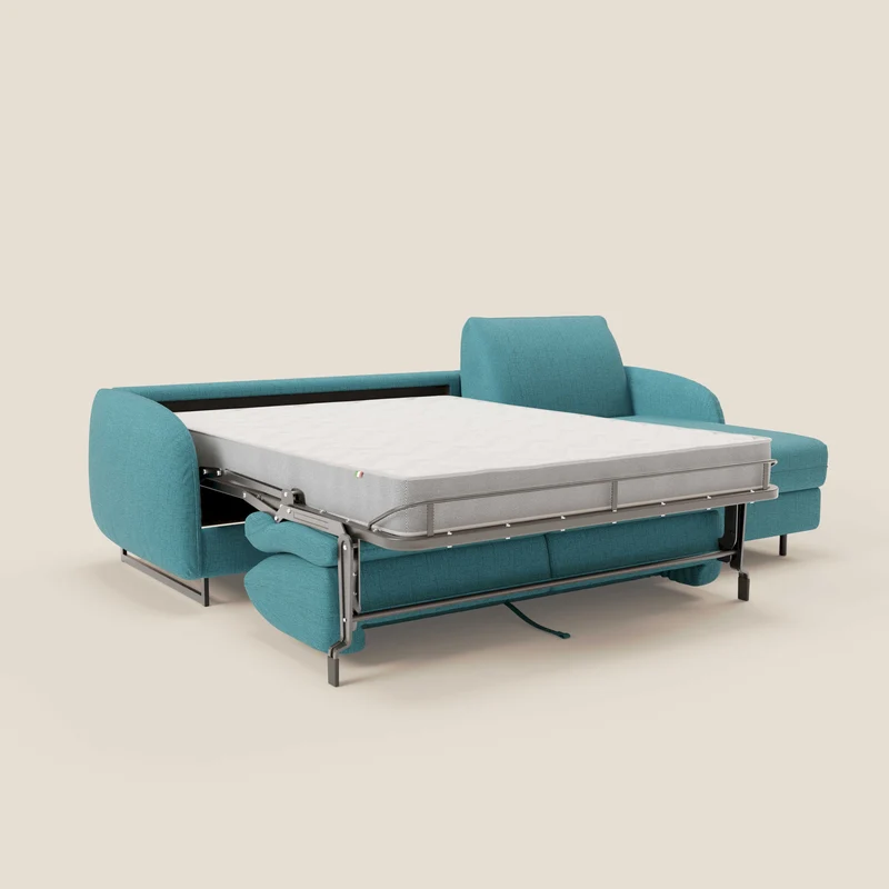 Ninfea Canapé d'angle convertible avec chaise longue coffre, matelas H18 cm et pieds en métal en tissu imperméable T03 bleu ciel