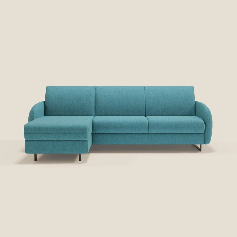 Ninfea Canapé d'angle convertible avec chaise longue coffre, matelas H18 cm et pieds en métal en tissu imperméable T03 bleu ciel