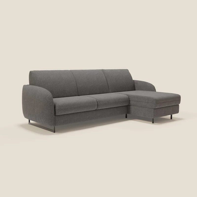 Ninfea Canapé d'angle convertible avec chaise longue coffre, matelas H18 cm et pieds en métal en tissu imperméable T03 anthracite