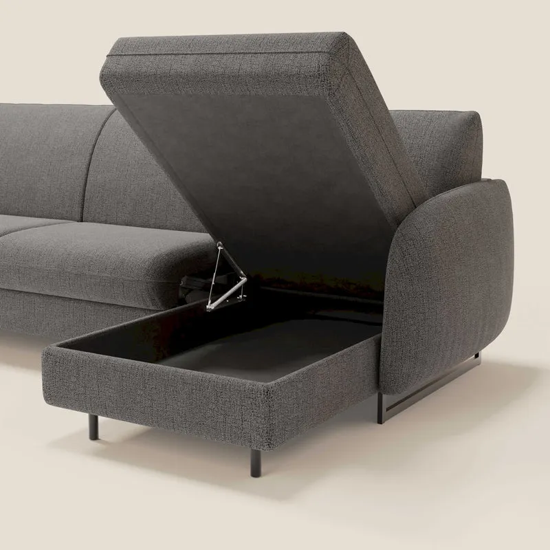 Ninfea Canapé d'angle convertible avec chaise longue coffre, matelas H18 cm et pieds en métal en tissu imperméable T03 anthracite