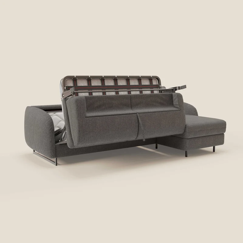 Ninfea Canapé d'angle convertible avec chaise longue coffre, matelas H18 cm et pieds en métal en tissu imperméable T03 anthracite