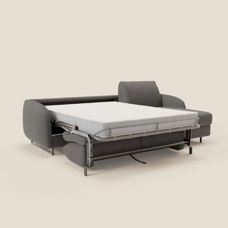 Ninfea Canapé d'angle convertible avec chaise longue coffre, matelas H18 cm et pieds en métal en tissu imperméable T03 anthracite
