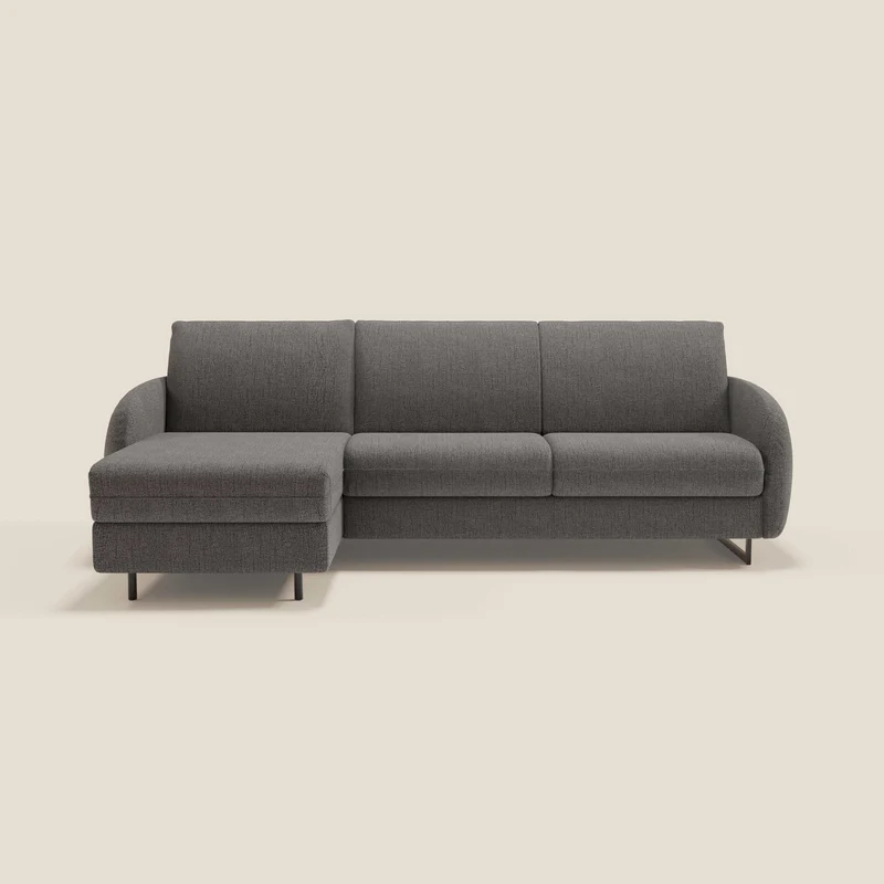 Ninfea Canapé d'angle convertible avec chaise longue coffre, matelas H18 cm et pieds en métal en tissu imperméable T03 anthracite