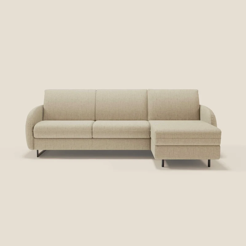 Ninfea Canapé d'angle convertible avec chaise longue coffre, matelas H18 cm et pieds en métal en tissu imperméable T03 beige