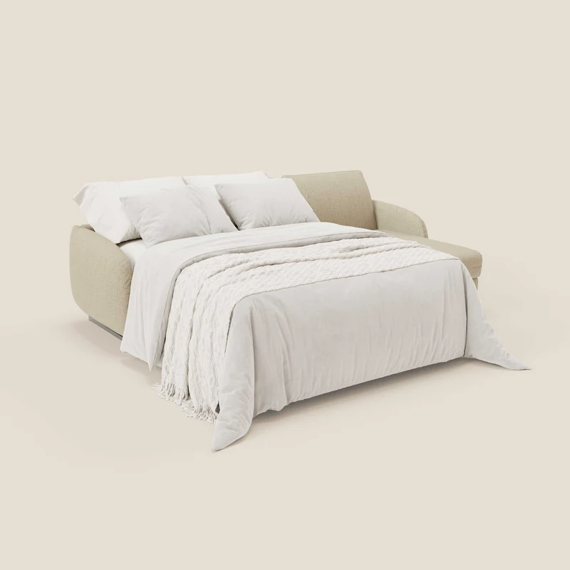 Ninfea Canapé d'angle convertible avec chaise longue coffre, matelas H18 cm et pieds en métal en tissu imperméable T03 beige