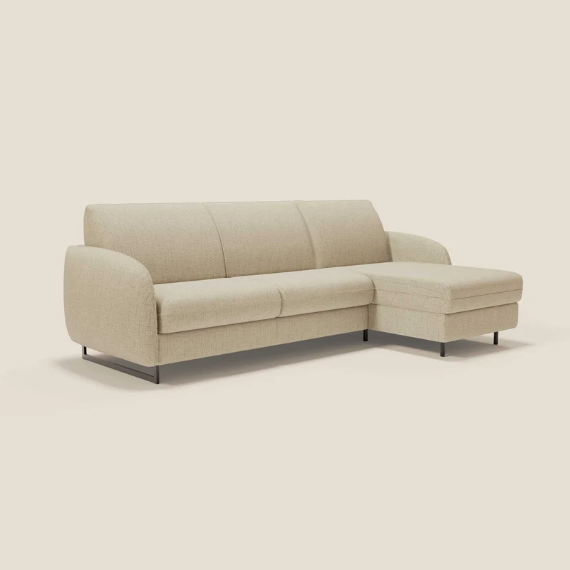 Ninfea Canapé d'angle convertible avec chaise longue coffre, matelas H18 cm et pieds en métal en tissu imperméable T03 beige