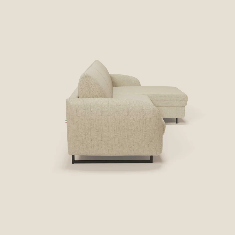 Ninfea Canapé d'angle convertible avec chaise longue coffre, matelas H18 cm et pieds en métal en tissu imperméable T03 beige