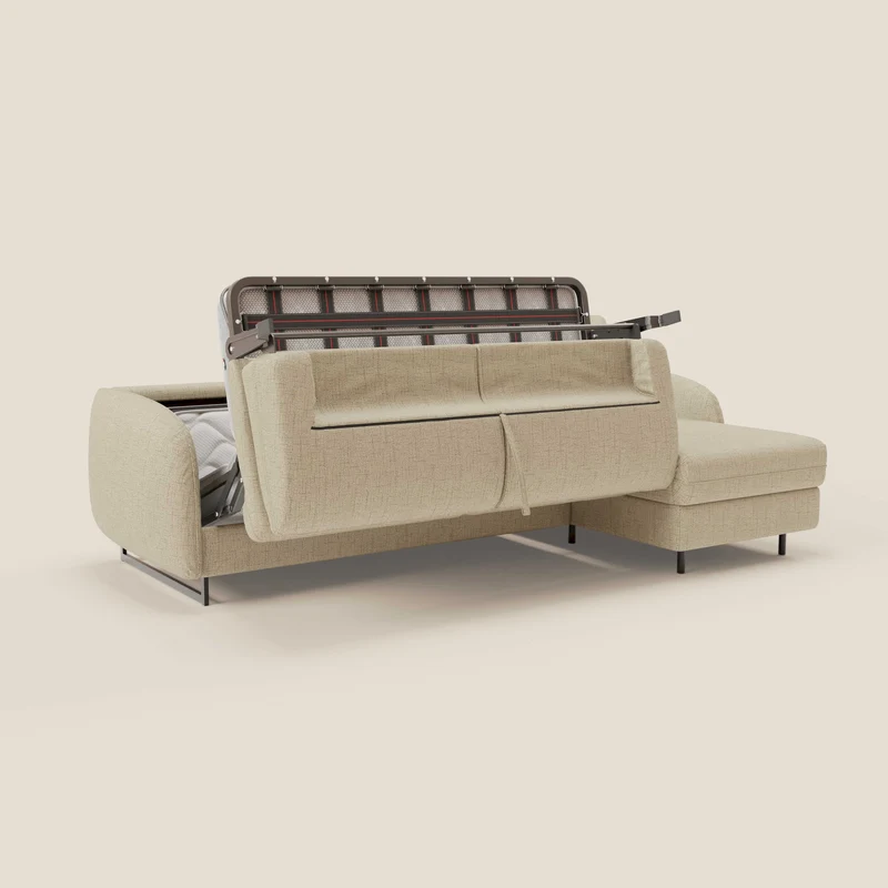 Ninfea Canapé d'angle convertible avec chaise longue coffre, matelas H18 cm et pieds en métal en tissu imperméable T03 beige