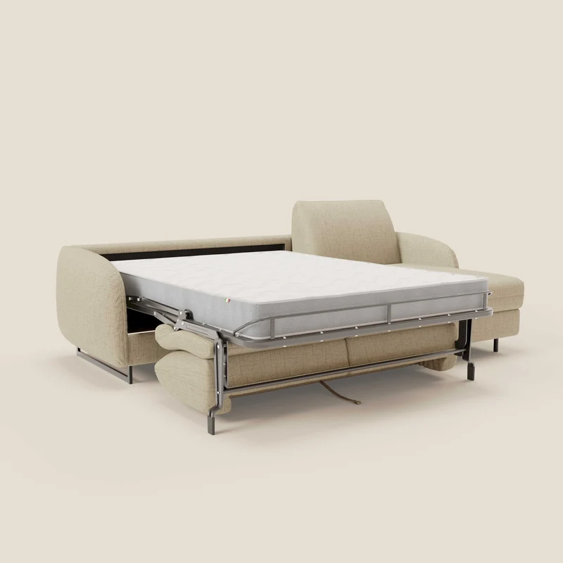 Ninfea Canapé d'angle convertible avec chaise longue coffre, matelas H18 cm et pieds en métal en tissu imperméable T03 beige