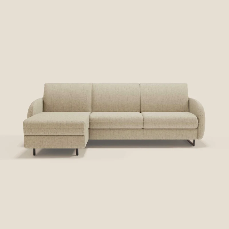 Ninfea Canapé d'angle convertible avec chaise longue coffre, matelas H18 cm et pieds en métal en tissu imperméable T03 beige