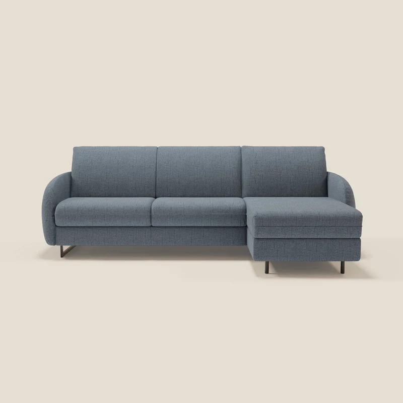 Ninfea Canapé d'angle convertible avec chaise longue coffre, matelas H18 cm et pieds en métal en tissu imperméable T03 bleu