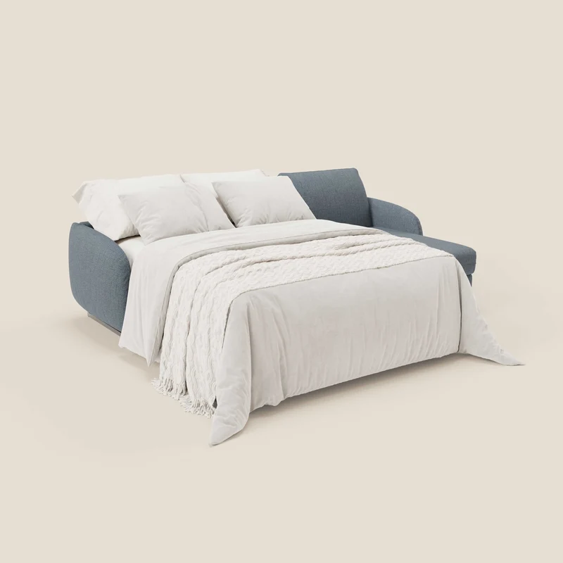 Ninfea Canapé d'angle convertible avec chaise longue coffre, matelas H18 cm et pieds en métal en tissu imperméable T03 bleu