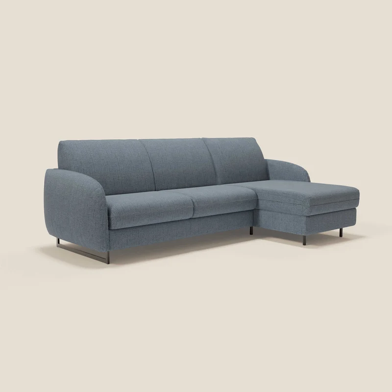 Ninfea Canapé d'angle convertible avec chaise longue coffre, matelas H18 cm et pieds en métal en tissu imperméable T03 bleu