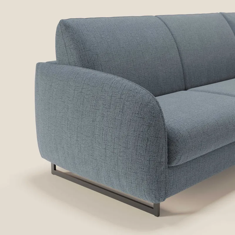 Ninfea Canapé d'angle convertible avec chaise longue coffre, matelas H18 cm et pieds en métal en tissu imperméable T03 bleu