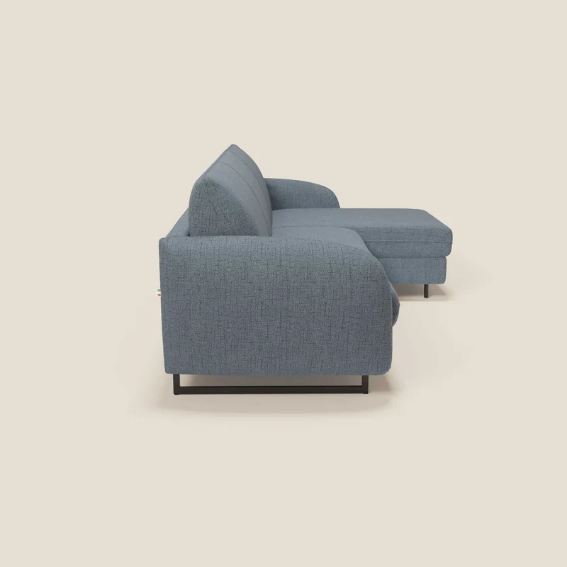 Ninfea Canapé d'angle convertible avec chaise longue coffre, matelas H18 cm et pieds en métal en tissu imperméable T03 bleu