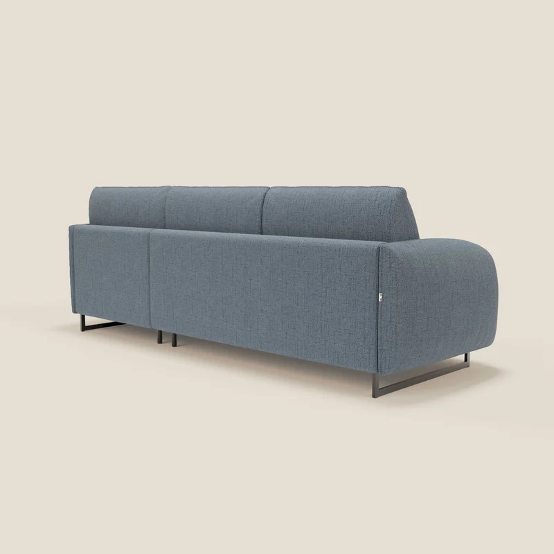 Ninfea Canapé d'angle convertible avec chaise longue coffre, matelas H18 cm et pieds en métal en tissu imperméable T03 bleu