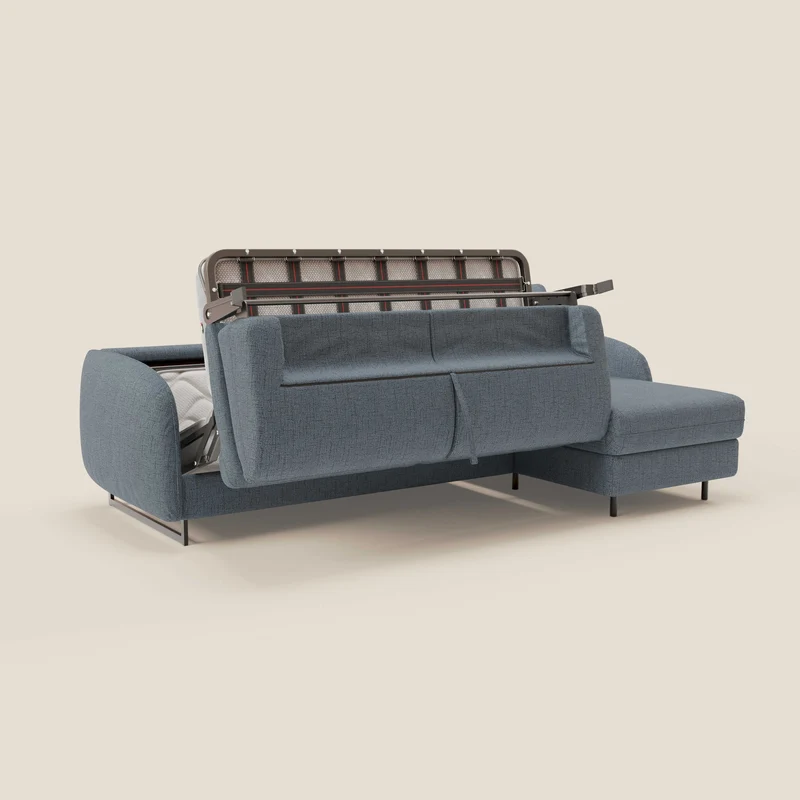 Ninfea Canapé d'angle convertible avec chaise longue coffre, matelas H18 cm et pieds en métal en tissu imperméable T03 bleu