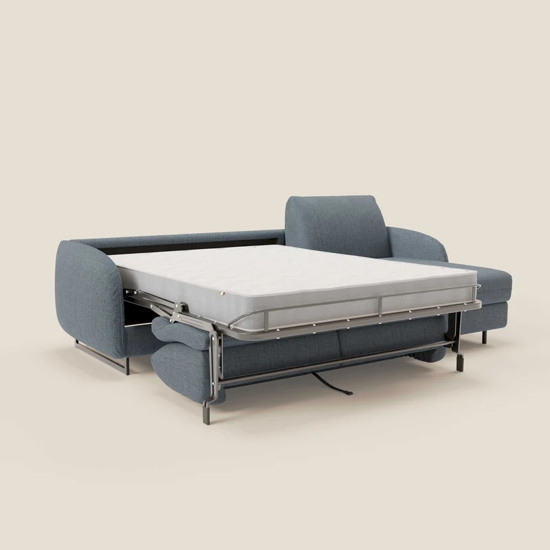 Ninfea Canapé d'angle convertible avec chaise longue coffre, matelas H18 cm et pieds en métal en tissu imperméable T03 bleu