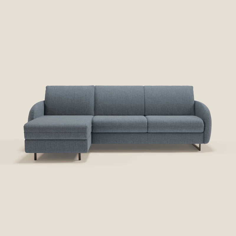 Ninfea Canapé d'angle convertible avec chaise longue coffre, matelas H18 cm et pieds en métal en tissu imperméable T03 bleu