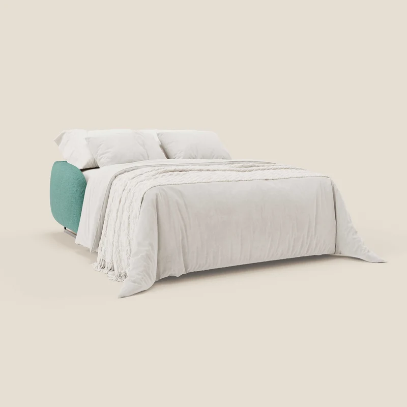 Ninfea Canapé convertible de design avec pieds hauts en métal et matelas H18 cm en tissu imperméable T03 vert aquamarine