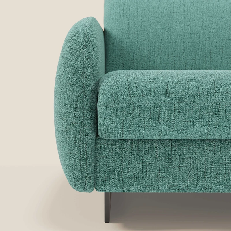 Ninfea Canapé convertible de design avec pieds hauts en métal et matelas H18 cm en tissu imperméable T03 vert aquamarine