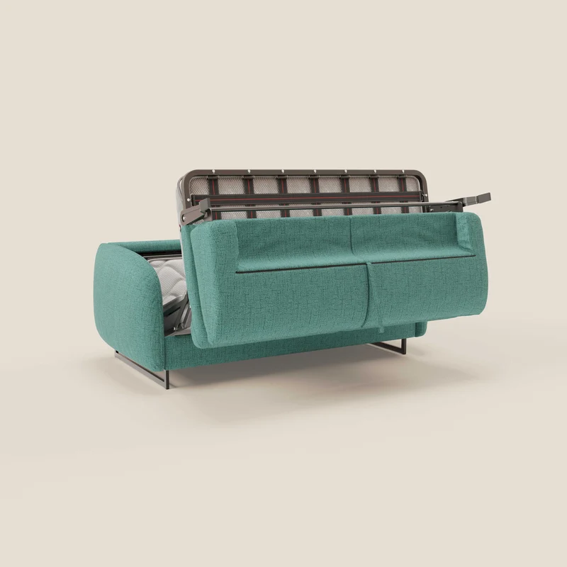 Ninfea Canapé convertible de design avec pieds hauts en métal et matelas H18 cm en tissu imperméable T03 vert aquamarine