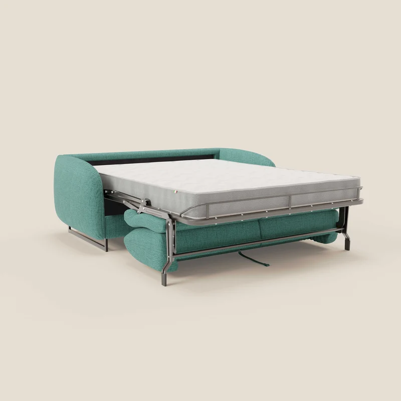 Ninfea Canapé convertible de design avec pieds hauts en métal et matelas H18 cm en tissu imperméable T03 vert aquamarine