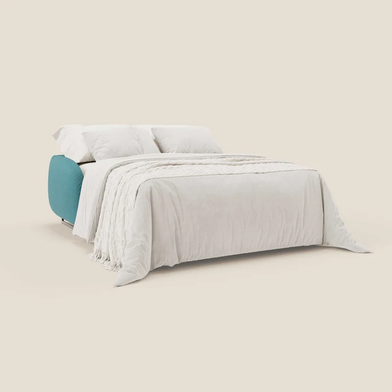 Ninfea Canapé convertible de design avec pieds hauts en métal et matelas H18 cm en tissu imperméable T03 bleu ciel