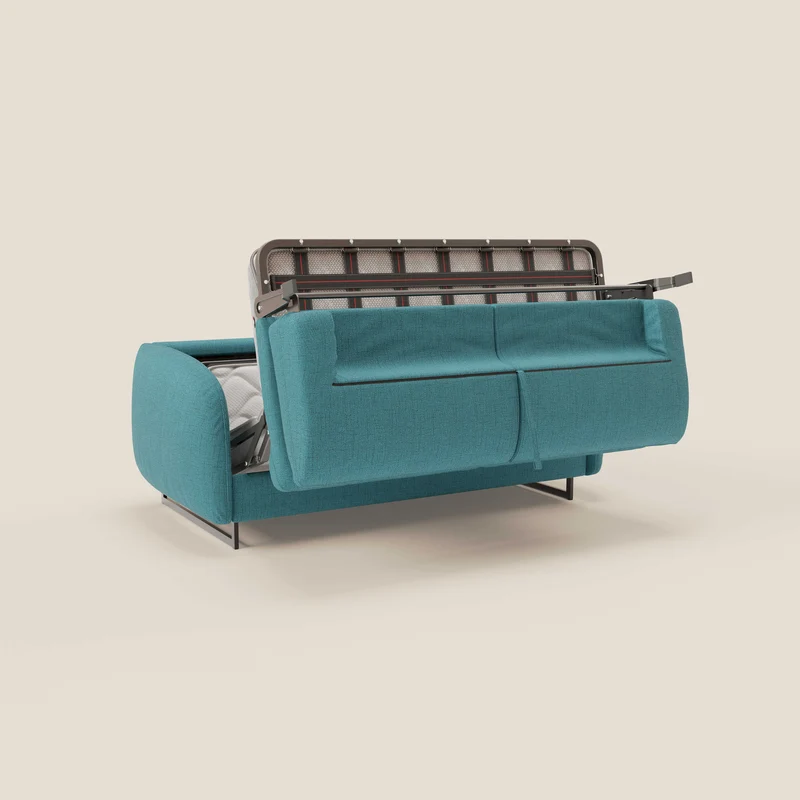 Ninfea Canapé convertible de design avec pieds hauts en métal et matelas H18 cm en tissu imperméable T03 bleu ciel
