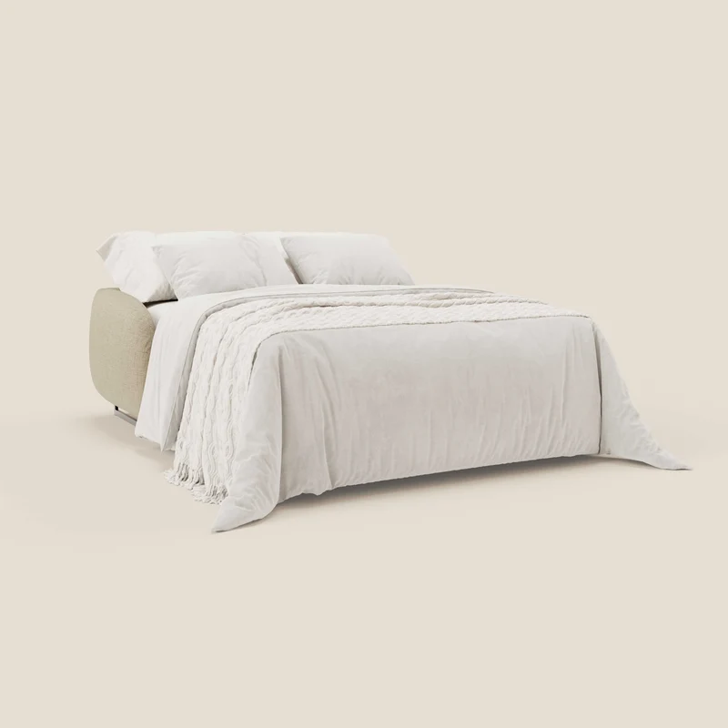 Ninfea Canapé convertible de design avec pieds hauts en métal et matelas H18 cm en tissu imperméable T03 beige
