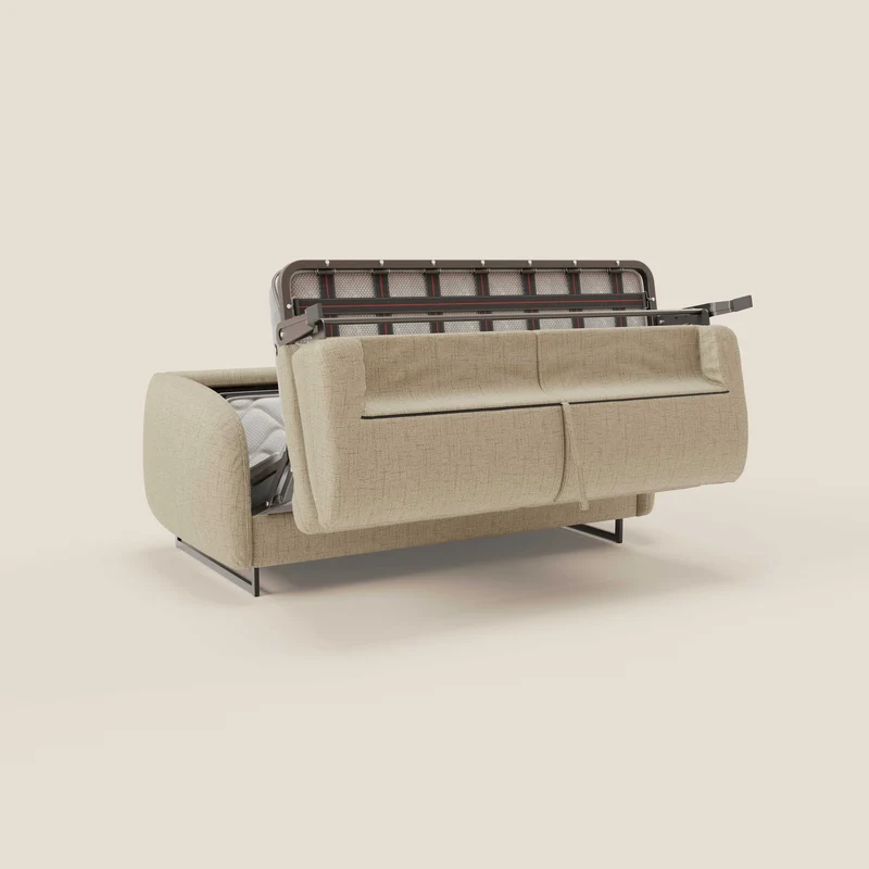 Ninfea Canapé convertible de design avec pieds hauts en métal et matelas H18 cm en tissu imperméable T03 beige