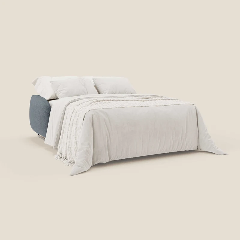 Ninfea Canapé convertible de design avec pieds hauts en métal et matelas H18 cm en tissu imperméable T03 bleu